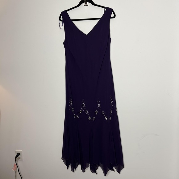 S.L. Fashions Dress Womens 18W Purple Beaded Chiffon Handkerchief Hem Evening - Picture 2 of 12